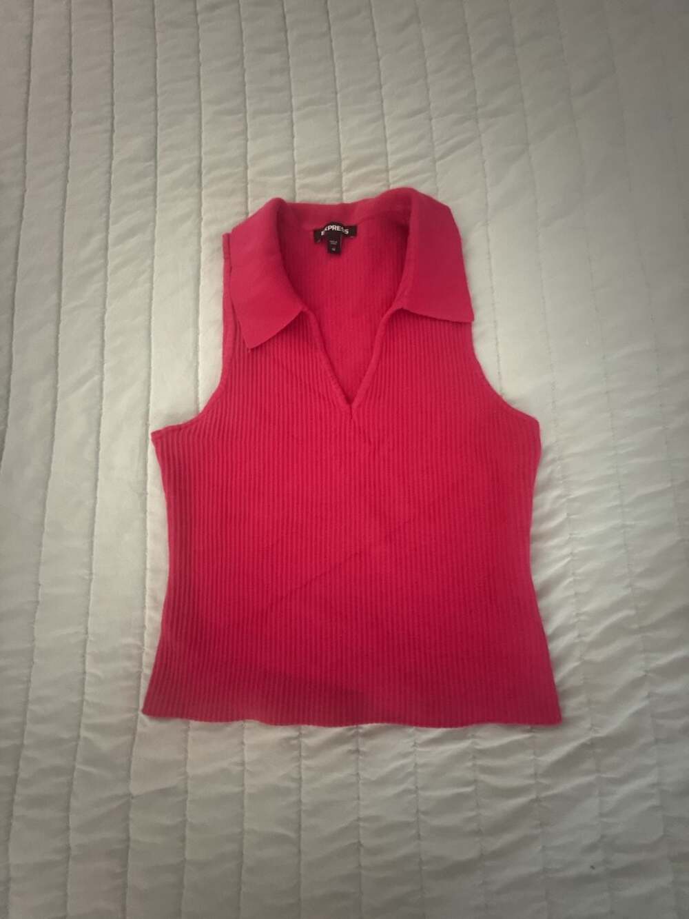 Express Hot Pink Ribbed Knit Sleeveless Polo Tank Top Size XS